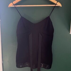 Sequined LOFT Black Camisole with Lace Detail